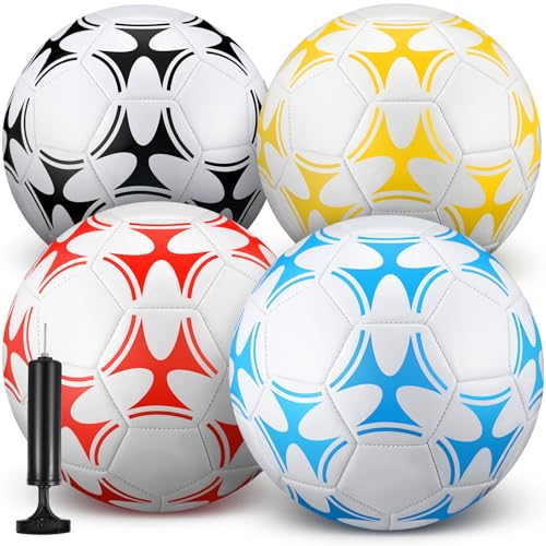 Tradder 4 Pack Soccer Ball with Pump Size 3 4 5 Deflated Soccer Ball for Outdoor Indoor Game Sport Practice Training Gift for Kid Youth Teen Adult Charity Donation - size: Size 4, style: Iris Laevigata Style