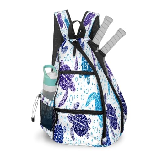 Print Pickleball Backpack Cute Hand Drawn Turtles | Padded 6-Paddle Compartment & Separate Shoe Bag | Multi-Pocket Sports & Gym Backpack for Tennis, Travel, Commute