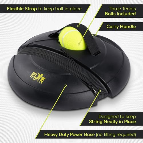 Tennis Rebound Ball Set | Solo Practice Rebounder, No Filling Required, Heavy Duty Power Base | 3 Balls with String, Drawstring Bag | Training Equipment for Any Skill Level