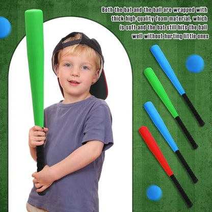 Wettarn 4 Pcs 24 Inch Foam Baseball Bat Foam Bat with Safe Soft Baseballs T Ball Set for Outdoor Indoor Sport Game Beginners Practice Playing Training(Red, Blue, Green) - size: 24 Inch