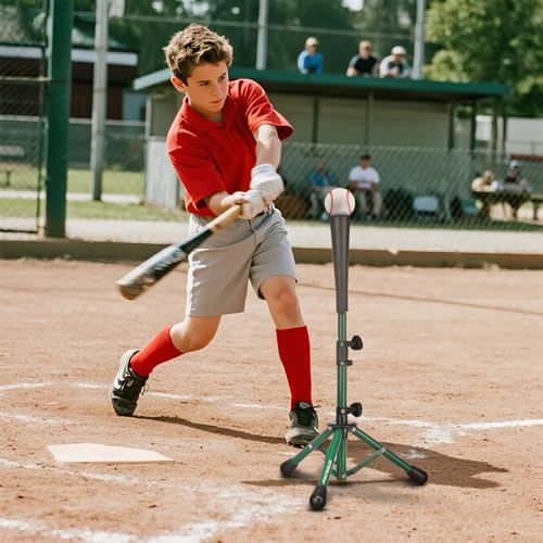 Baseball Tee Batting Tee Softball Tee Portable Travel Hitting Tee,Easy Adjustable Height,Stable Tripod Stand - color: Green, style: Tee