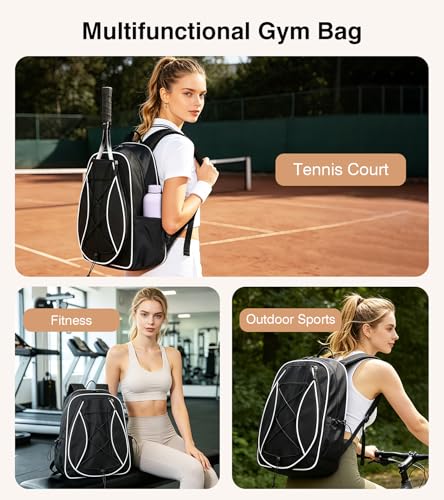 Marvolia Tennis Bags for Women Men, Tennis Backpack Holds 2 Rackets with Ventilated Shoe Compartment & Wet Pocket, Tennis Racket Bag Backpack for Pickleball Tennis Badminton - color: Black