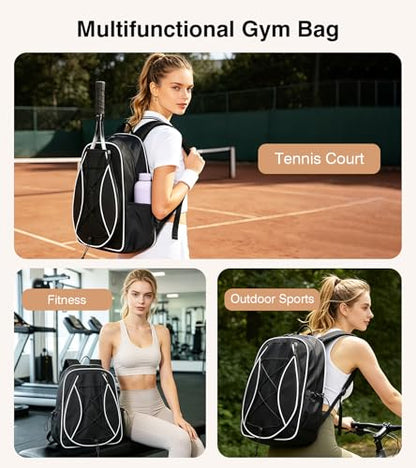 Marvolia Tennis Bags for Women Men, Tennis Backpack Holds 2 Rackets with Ventilated Shoe Compartment & Wet Pocket, Tennis Racket Bag Backpack for Pickleball Tennis Badminton - color: Black