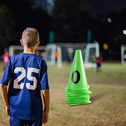 HERCHR Soccer Cones,10Pcs Disc Soccer Sport Agility Cones Training Field Marker Number 0-9 Football Barriers Marker for Basketball Coaching Practice Equipment