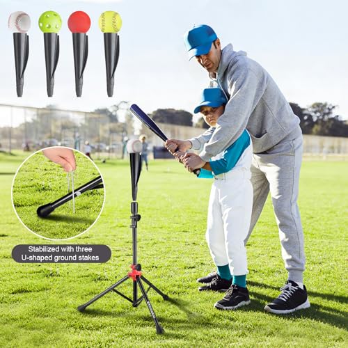 Storgem Batting Baseball tee Softball, Easy to Adjustable Height,Portable Tripod Stand Base Tee for Hitting Training Practice,with Carrying Bag