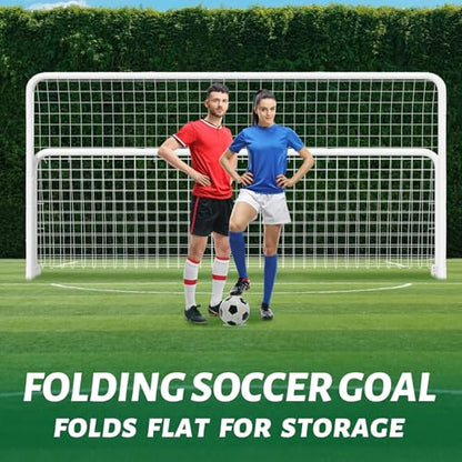 NAIZEA Soccer Goals - 24x8/21x7/18x7/12x6/16x7/10x6/8x6/6x4FT Soccer Goals for Backyard Training- Portable Metal Soccer Net for Youth & Adults - Heavy Duty Steel for Indoor Outdoor Games & Practice - size: 12ft x 6ft, style: Trainer-White/Steel