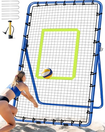 7x4FT Volleyball Rebounder Net Set with Training Accessories, Portable Bounce Back with 5 Adjustable Angles for Practice Volleying, Bumping, Spiking - Easy Set Up with Volleyball and Travel Bag - color: Blue