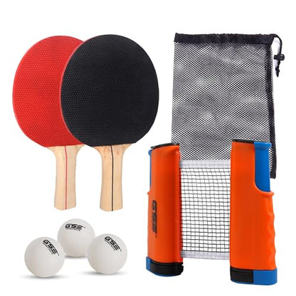 GSE Games & Sports Expert Adjustable Retractable Ping Pong Net Set & Post. Professional Table Tennis Rackets and Balls, Net with Posts and Storage Bag - Pingpong Paddle and Game Table Accessories. | Adjustable, Retractable, Post, Professional, Rackets, Ba