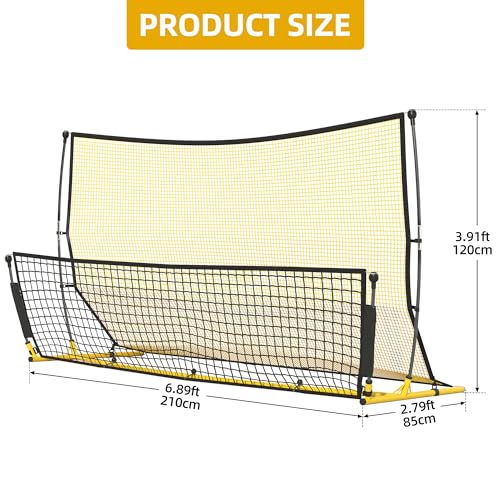 Shopsource Soccer Rebounder, 2 in 1 Soccer Rebound Net, 7'x4' Bounce Back Net Practice for Team Volley Passing Solo Training, Football Trainer with Carry Bag Stakes