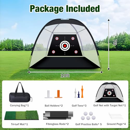 MoKo Golf Net with Practice Mat, Golf Hitting Net for Outdoor Indoor Backyard Driving Chipping Swing Training, All-in-One Multi-Target Training Aid Practice Nets with Tri-Turf Mat