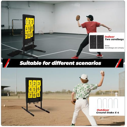 FAHKNSHeavy-Duty Pitching Net, 9 Hole Pitching Net with Strike Zone Removable Digital Targets,3 Height Adjustable Throwing Trainer for Baseball & Softball with Ball - color: black
