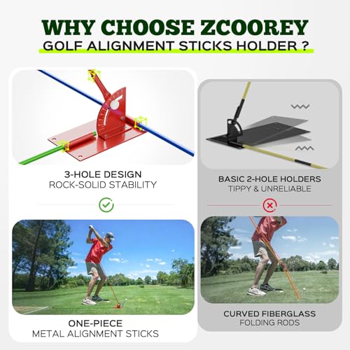 Golf Alignment Stick Holder - Metal Golf Alignment Sticks, Three-Hole Holder, Golf Swing Trainer with Training Manual, Golf Training Aid for Swing Plane & Swing Path