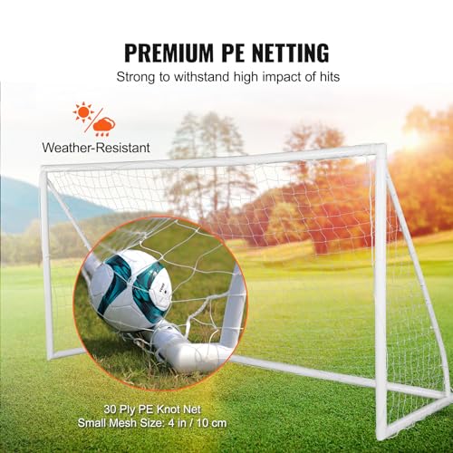 VEVOR Portable Soccer Goal, 12 x 6 ft Large Practice Soccer Net, Steel Fiberglass Structure Training Goal Set with Carry Bag, All-Weather Outdoor Use, for Backyards, Parks, School Fields - style: 12x6 ft PVC