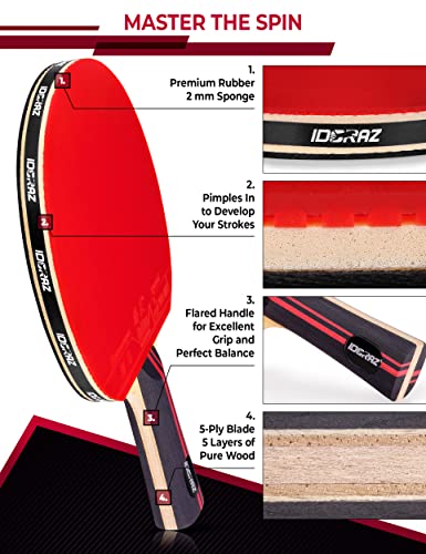 Professional Ping Pong Paddle - Best Table Tennis Racket with Carrying Case ITTF Approved Rubber - Premium Ping Pong Paddles with Top Speed 99 Spin 93 Control 90 for All Levels