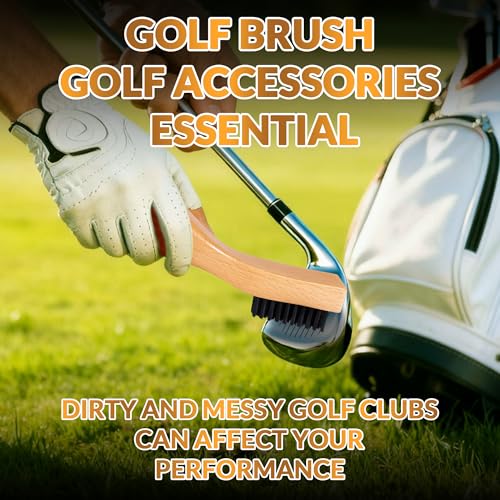 Belongtous Golf Clubs Scrub Cleaning Brush: Golf Accessories for Men Women Golfers - Nylon Bristle Beech Wood Brush Groove Cleaner with Nylon Rope & Hooks