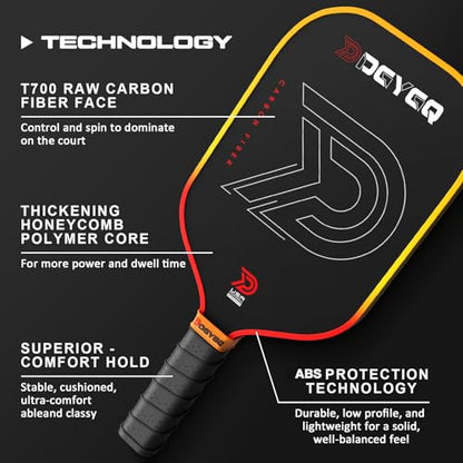DGYGQ Pickleball Paddles - Professional Carbon Fiber Paddle with Honeycomb Core Pickleball Rackets - Lightweight Precision & Enhanced Shock Absorption for High Spin (Yellow-Orange Ombre)