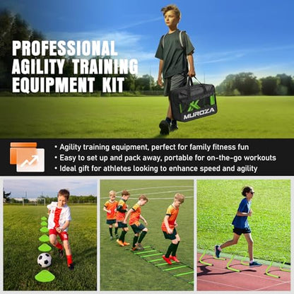 MUROZA Agility Ladder, Agility Speed Training Equipment Set, 20ft Speed Ladder, 12 Soccer Cones, 4 Hurdles, Jump Rope, Running Parachute, Soccer Football Basketball Training Equipment Accessories - color: Green