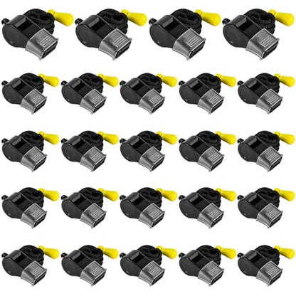 24 Packs Sports Whistles with Lanyard, for Coaches, Referees and Officials - color: Black
