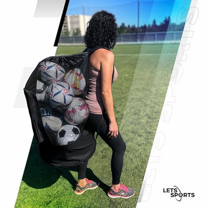 Soccer Ball Bag for Basketball, Volleyball & Football | Large Drawstring Ball Bags Mesh | Heavy-Duty Soccer Ball Bags for Coaches | Equipment Bag w/Shoulder Strap | 37" x 17" - color: Black