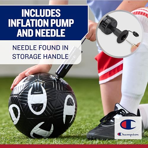 Champion Playmaker Logo Deflated Soccer Ball with Pump, Size 5 Soccer Ball, Durable Panels for Kids, Youth & Adults, Indoor/Outdoor Training Ball with Inflation Hand Pump