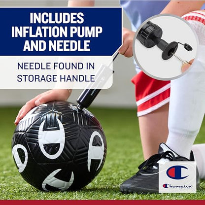 Champion Playmaker Logo Deflated Soccer Ball with Pump, Size 5 Soccer Ball, Durable Panels for Kids, Youth & Adults, Indoor/Outdoor Training Ball with Inflation Hand Pump