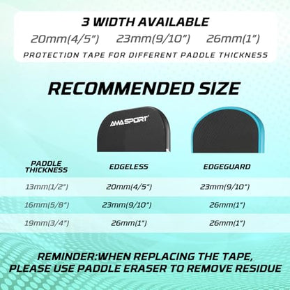 AMA SPORT Pickleball Paddle Edge Guard Tape 3 Pack Edge Protection Tapes 20mm, 23mm, 26mm Width Paddle Edge Cover Perfectly Fits Curved Edge Without Wrinkling - color: AMA Blue, size: 20mm Width