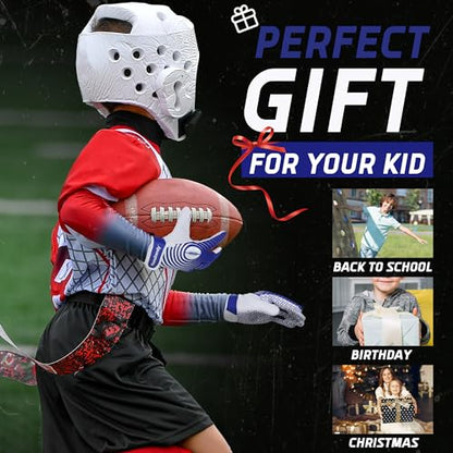 HANDLANDY Youth Football Gloves, Kids Sticky Receiver Gloves,Super Grip Football Glove Best Gift for Boys,Girls - color: White and Blue, size: X-Small-Youth
