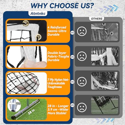 9 Hole Pitching Net with Strike Zone, Heavy-Duty Baseball & Softball Training Equipment for Pitching and Hitting, 5 Height Adjustable 9 Pocket Target, Portable Practice Equipment for All Ages