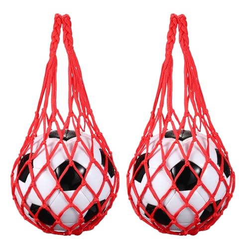 uxcell Basketball Net Bags, Nylon Soccer Ball Holder Portable Multifunctional Single Ball Mesh Net Bag for Storage Basketball Soccer Rugby Balls - color: Red