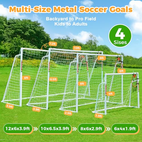 Soccer Goal 12x6,10x6.5, 8x6, 6x4FT Soccer Goals for Backyard Metal Soccer Goals for Kids Youth Adults Large Outdoor 2" Steel Soccer Goal Post Frame with Soccer Net Target Net Portable Agility Ladder - style: 12×6 FT