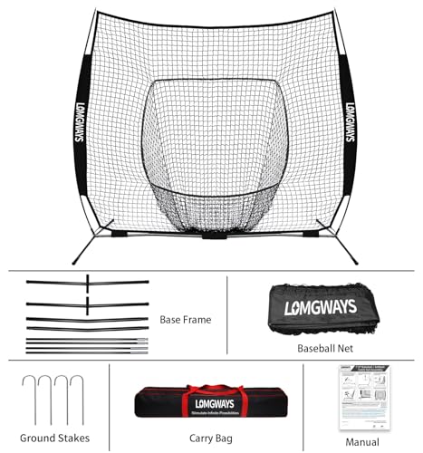 7x7ft/8x8ft Baseball Softball Net with Steel Frame for Batting, Hitting, Pitching, Portable Baseball Batting Net with Carry Bag, Great for All Levels - size: 7FT Black