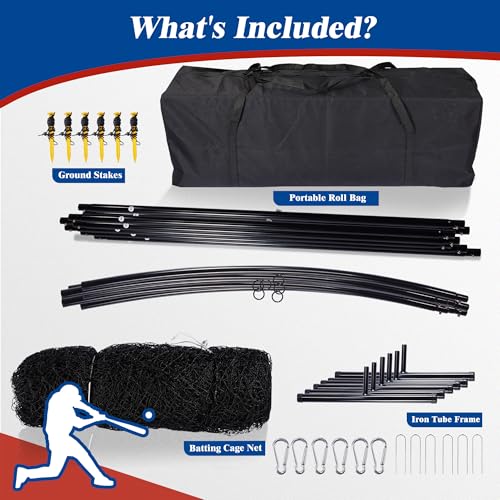 Portable Baseball Batting Cage Net with Sturdy Steel Frame, 20FT/ 30X12X8FT Batting Cages for Backyard Baseball Training Equipment with Carry Bag - size: 20FT