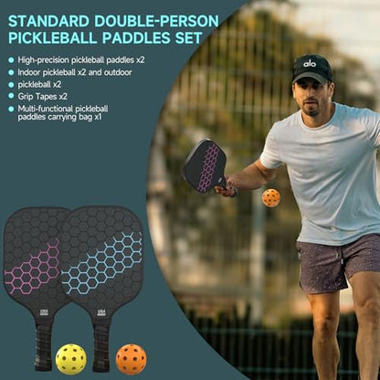 Pickleball Paddles, USAPA Approved Fiberglass Surface Pickleball Set with Pickleball Rackets,16mm Thick Paddle with Pickleball Bag Large Sweet Spot