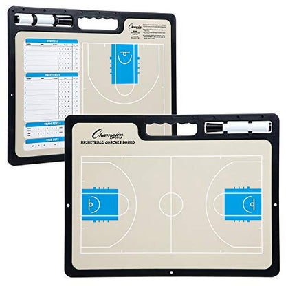 Champion Sports Large & XL Dry Erase Board For Coaching - Whiteboards for Strategizing, Techniques, Plays - 2-Sided Boards with Front Side Full Field - Backside Half Field and Lineup - color: Basketball, style: XL Coaches Board