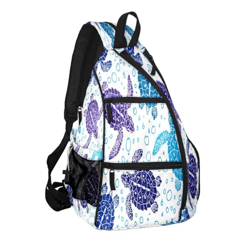 Print Pickleball Backpack Cute Hand Drawn Turtles | Padded 6-Paddle Compartment & Separate Shoe Bag | Multi-Pocket Sports & Gym Backpack for Tennis, Travel, Commute