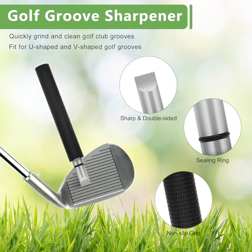 4PCS Golf Club Cleaner Brush, Golf Club Brush Groove Cleaner with 4 Ounces Squeeze Bottle and Bristles/Groove Sharpener/Towel/Retractable Key-Ring for Cleaning