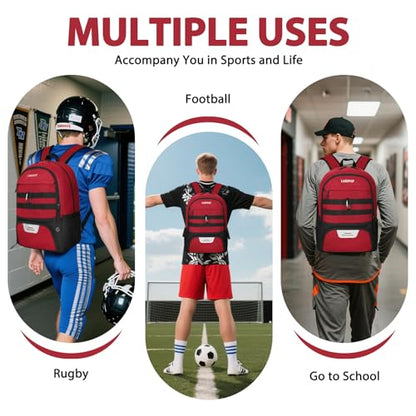 LARIPOP Soccer Backpack with Ball Holder & Shoe Compartment Large Capacity Youth Sports Bag for Training - color: Dark red