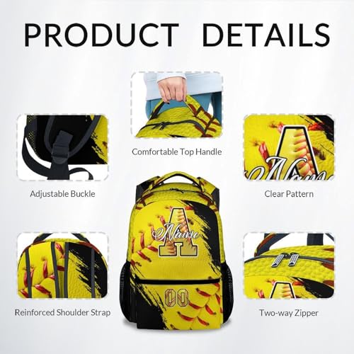Mercuryelf Personalized Softball Backpack for Girls - Custom Name Kids Monogram School Bookbag for Players/Travel/Team - color: Yellow