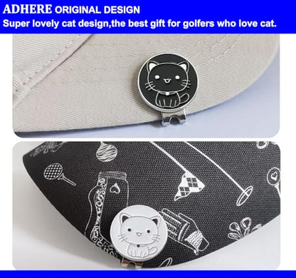 Adhere Golf Ball Markers Personlized Double Side Cute cat Logo Enamel with A Magnetic Hat Clips,A Premium Golf Gifts. - color: F-Cute White+Black Cat