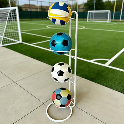 Ball Storage Rack, White Metal, 4-Tier Vertical Organizer for Basketball, Soccer, Volleyball, Sports Equipment Holder (4-Tier) - size: 4-Tier