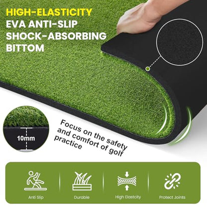 5x4ft & 6x4ft Extra Large Golf Hitting Mat, 26mm Thick Tri-Turf Golf Practice Mat for Indoor Outdoor Training, 3-in-1 Professional Golf Turf for Driving, Chipping & Swinging, Gifts for Him Men Women