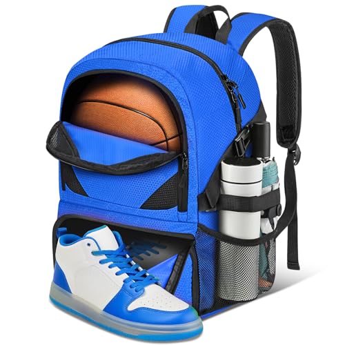 Basketball Bag Backpack with Ball & Shoes Compartment for Soccer Ball Volleyball Football, Large Sports Bag Backpack - color: Blue
