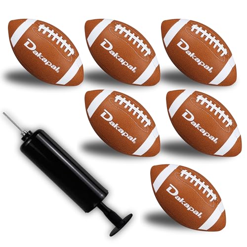 Dakapal 6 Pack Football Size 6 Junior Sized Ball with Textured Grip for Kids Youth Practice, Match and Scrimmage Play Indoors & Outdoors All Weather Use with Pump - color: Brown