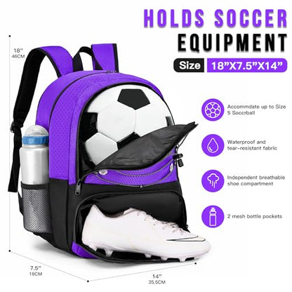 Hsmihair Youth Soccer Bag-Soccer Backpack&Backpack for Football Basketball,with Ball Compartment Separate Cleat Package - color: Purple