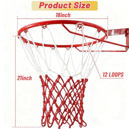 Basketball Net 1 Pack, Heavy Duty Basketball Net Replacement Weather Anti Whip Polyester Basketball Hoop Net Fits Standard Indoor Or Outdoor Court Use - Easy Install (Red White)