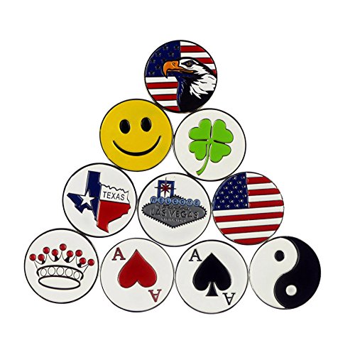 Lot of 10 Golf Ball Markers Assorted Patterns - Soft Enamel Technique - color: Combination Three(10 different)