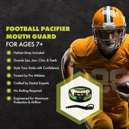 DAMAGE CONTROL Pacifier Mouthpiece – Football Mouthguard with Helmet Strap, Protects Teeth, Jaw & Mouth – Mouth Piece for Sports, No Boiling, Allows Airflow – Gear for Adults & Youth (Monster) - color: Monster