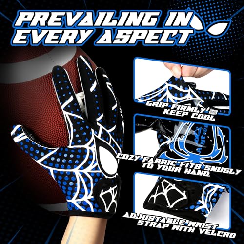 Kids Football Gloves, Youth Football Receiver Gloves with Super Sticky Grip, for Boys Girls Ages 8–12