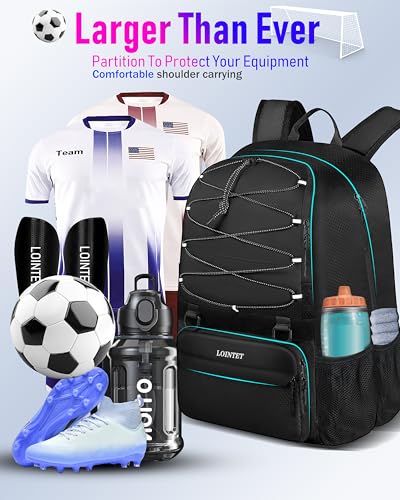 LOINTET Youth Soccer Bag, Soccer Backpack with Ball Compartment, Sports Equipment Training Bags Fits Basketball Football Volleyball and Accessories, Black - color: Black