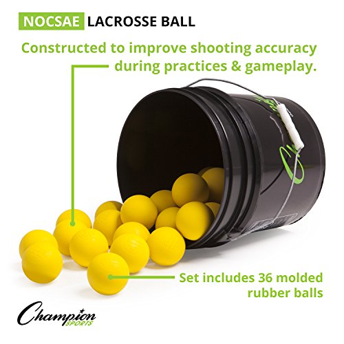 Champion Sports Lacrosse Balls Bucket - 36 Count NCAA & NFHS Certified Regulation Training & Game Balls - Yellow - color: Yellow